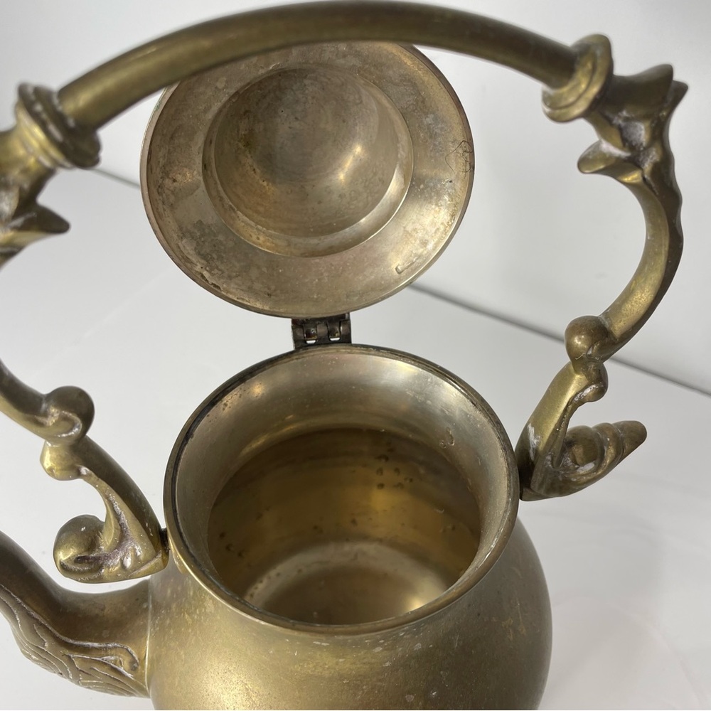 Vintage Brass Tipping Teapot with Stand & Burner India Tea Set Warmer 13” Tall - Picture 10 of 12